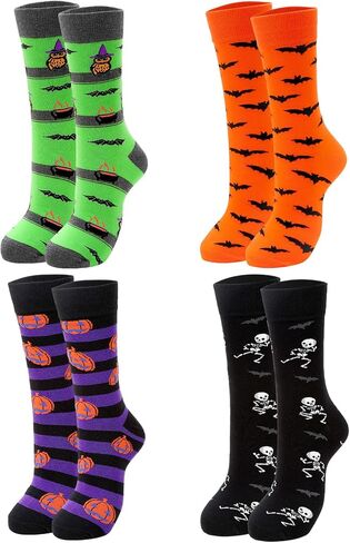 Halloween Socks, 4 Pairs Funny Halloween Socks for Men 4 Styles Cotton Crew Sock Gift in Saudi Arabia