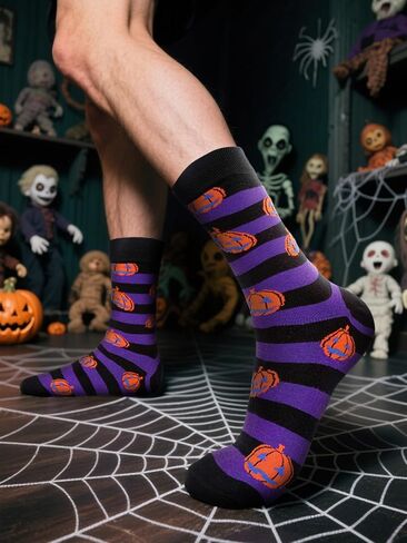 Halloween Socks, 4 Pairs Funny Halloween Socks for Men 4 Styles Cotton Crew Sock Gift in Saudi Arabia