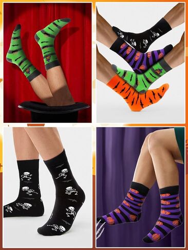 Halloween Socks, 4 Pairs Funny Halloween Socks for Men 4 Styles Cotton Crew Sock Gift in Saudi Arabia