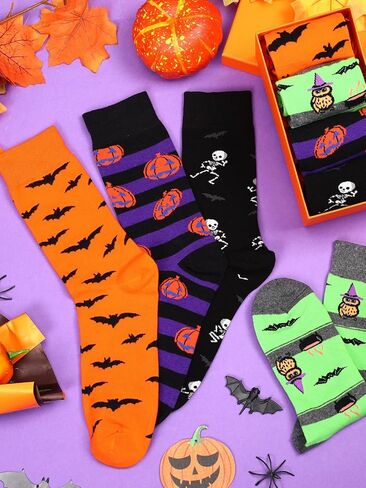 Halloween Socks, 4 Pairs Funny Halloween Socks for Men 4 Styles Cotton Crew Sock Gift in Saudi Arabia