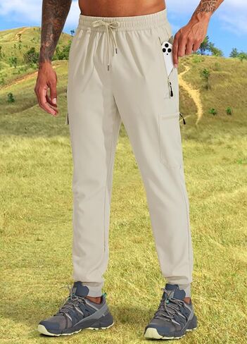 Men's Outdoor Joggers Athletic Hiking Pants Quick Dry with Zipper Pockets in Saudi Arabia