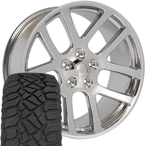 OE عجلات DG51 22 بوصة الحافات والإطارات تناسب RAM SRT نمط 5x139.7 22x10 Chrome - Hollander 2223 - Terramax RT 33x12.50/22 (مجموعة من 4) in Kuwait