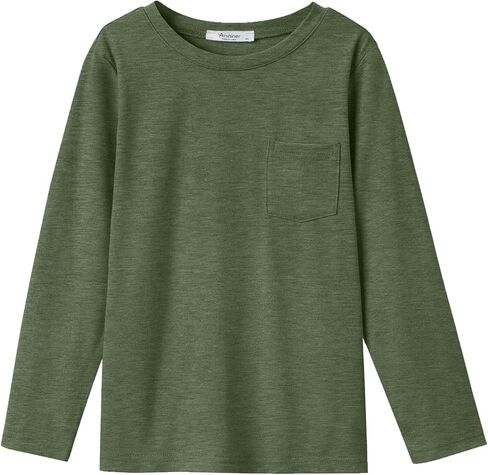 Arshiner Boys قمصان طويلة الأكمام الطويلة Crewneck t قميص Tees Tees مع جيب الصدر للأطفال من 5 إلى 12 سنة in Saudi Arabia