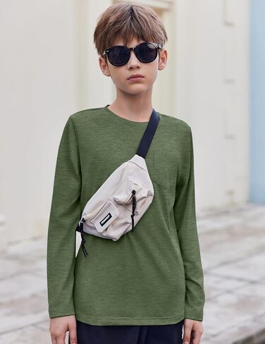 Arshiner Boys قمصان طويلة الأكمام الطويلة Crewneck t قميص Tees Tees مع جيب الصدر للأطفال من 5 إلى 12 سنة in Saudi Arabia