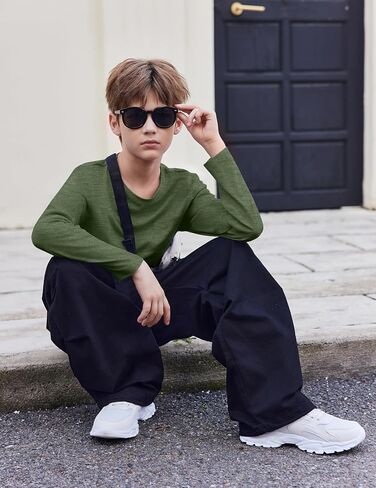 Arshiner Boys قمصان طويلة الأكمام الطويلة Crewneck t قميص Tees Tees مع جيب الصدر للأطفال من 5 إلى 12 سنة in Saudi Arabia