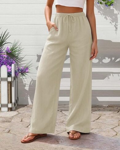 Women's Wide Leg Pants Casual Loose Lightweight Drawstring Trouser in Saudi Arabia