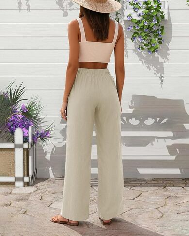Women's Wide Leg Pants Casual Loose Lightweight Drawstring Trouser in Saudi Arabia
