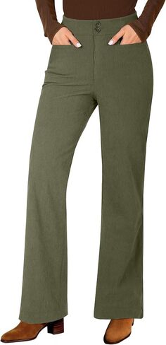 GRAPENT Corduroy Wide Leg Pants Woman High Waisted Trendy Fall Work Casual Elastic Waist Duo Button Welt Pocket Trousers in Saudi Arabia