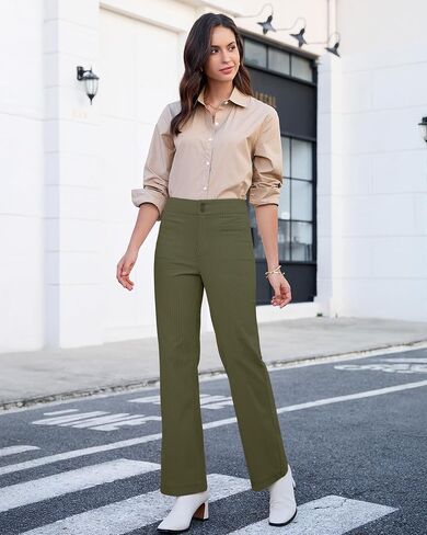 GRAPENT Corduroy Wide Leg Pants Woman High Waisted Trendy Fall Work Casual Elastic Waist Duo Button Welt Pocket Trousers in Saudi Arabia