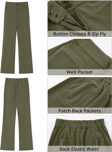 GRAPENT Corduroy Wide Leg Pants Woman High Waisted Trendy Fall Work Casual Elastic Waist Duo Button Welt Pocket Trousers in Saudi Arabia