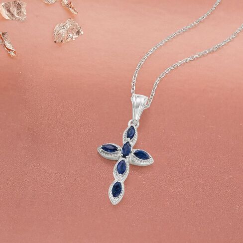 Ross-Simons 0.80 ct. t.w. Sapphire Cross Pendant Necklace in Sterling Silver. 20 inches in Saudi Arabia