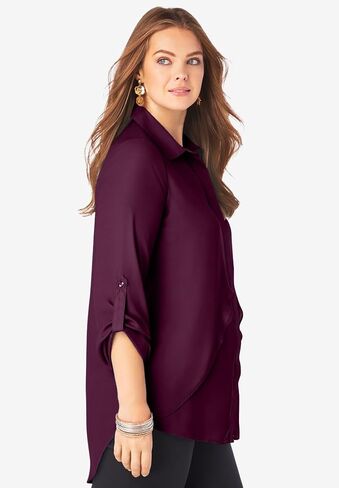 Roaman's Women's Plus Georgette Overlay قميص كبير in Saudi Arabia