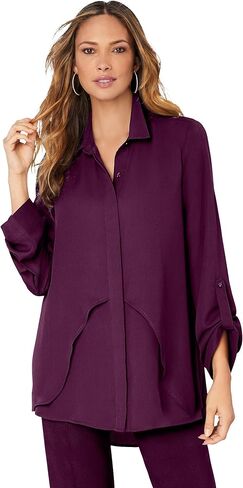 Roaman's Women's Plus Georgette Overlay قميص كبير in Saudi Arabia
