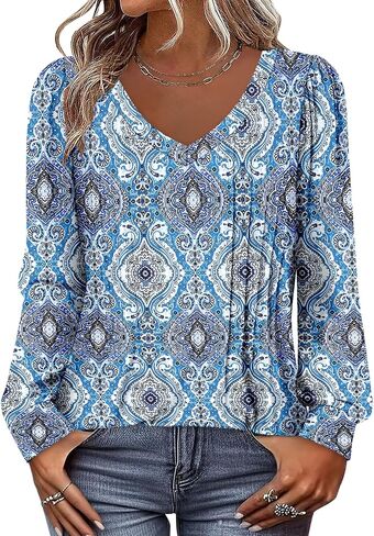 BETTE BOUTIK Womens Long Sleeve Tunic Tops Fall V Neck T-Shirts Blouses Casual Fashion Shirts in Saudi Arabia