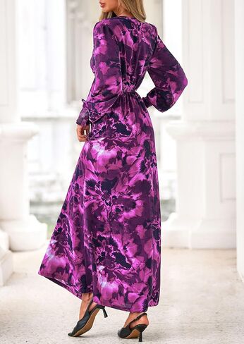 PRETTYGARDEN Women's 2025 Fall Boho Maxi Dress Floral Long Sleeve V Neck Flowy Belted Elegant Holiday Party Dresses in Saudi Arabia