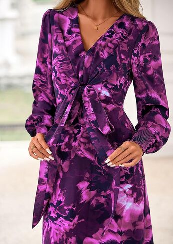 PRETTYGARDEN Women's 2025 Fall Boho Maxi Dress Floral Long Sleeve V Neck Flowy Belted Elegant Holiday Party Dresses in Saudi Arabia