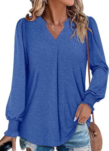 BETTE BOUTIK Womens Long Sleeve Tunic Tops Fall V Neck T-Shirts Blouses Casual Fashion Shirts in Saudi Arabia