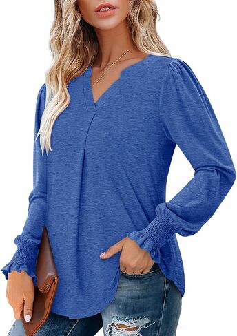 BETTE BOUTIK Womens Long Sleeve Tunic Tops Fall V Neck T-Shirts Blouses Casual Fashion Shirts in Saudi Arabia
