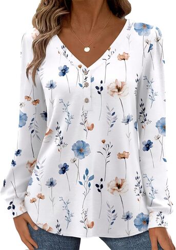 Zeagoo Women's Long Sleeve Shirts 2025 V Neck Fall Dressy Casual Tops Trendy Button Down Blouse Outfits Clothes in Saudi Arabia