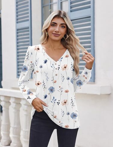 Zeagoo Women's Long Sleeve Shirts 2025 V Neck Fall Dressy Casual Tops Trendy Button Down Blouse Outfits Clothes in Saudi Arabia