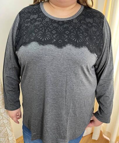 TIYOMI Plus Size Tops Long Sleeve Black Lace Dressy Casual T-shirt Fall Lightweight Sweatshirt Tunics Pullover XL-5XL in Saudi Arabia