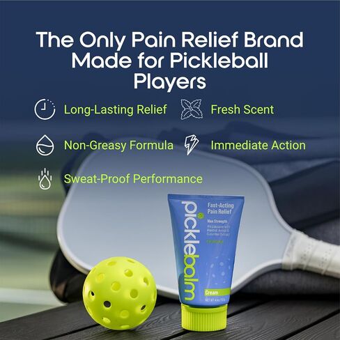 Pickleball Post-Game Muscle Pain Relief Cream with 4% Lidocaine, Arnica, Menthol, Cucumber Seed Extract for Shoulders, Knees, Wrists, and More, 4oz Cream in Saudi Arabia