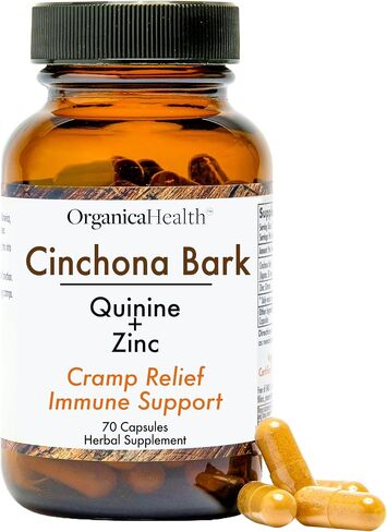 Quinine for Leg Cramps Defense, Restless Legs Relief - Organic Quinine with Zinc 50mg - Cinchona Bark Herbal Supplement for Muscle Cramp, Immune and Digestive - 70 Vegan Capsules - Organica Health in Saudi Arabia