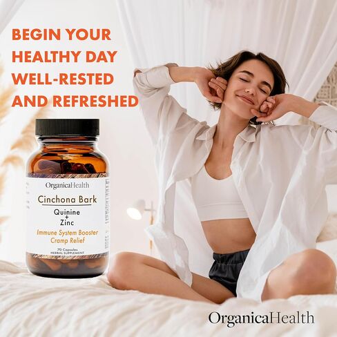 Quinine for Leg Cramps Defense, Restless Legs Relief - Organic Quinine with Zinc 50mg - Cinchona Bark Herbal Supplement for Muscle Cramp, Immune and Digestive - 70 Vegan Capsules - Organica Health in Saudi Arabia