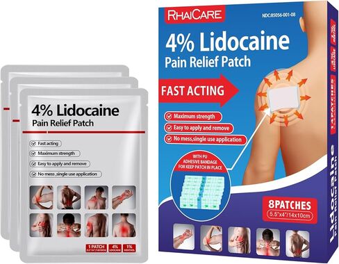 4% Lidocaine Pain Relief Patches Maximum Strength (8 Count),Gel Pain Patches for Back Knee Joint Neck Shoulder Muscle Pain Relief in Kuwait