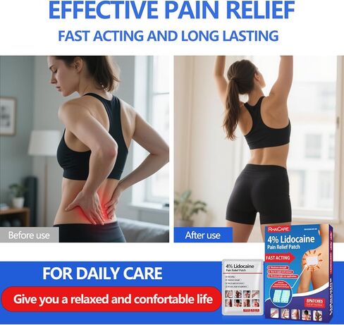 4% Lidocaine Pain Relief Patches Maximum Strength (8 Count),Gel Pain Patches for Back Knee Joint Neck Shoulder Muscle Pain Relief in Kuwait