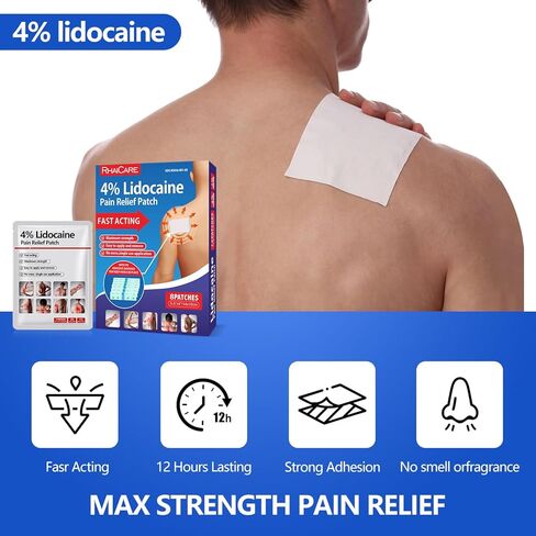 4% Lidocaine Pain Relief Patches Maximum Strength (8 Count),Gel Pain Patches for Back Knee Joint Neck Shoulder Muscle Pain Relief in Kuwait