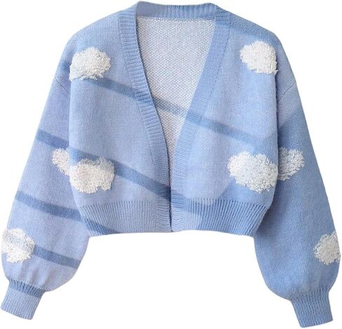Girl's Cute Cloud Graphic Cardigan Sweater Open Front Long Sleeve Knit Light Weight Cardigans Outerwear in Saudi Arabia