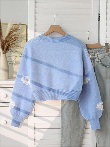 Girl's Cute Cloud Graphic Cardigan Sweater Open Front Long Sleeve Knit Light Weight Cardigans Outerwear in Saudi Arabia