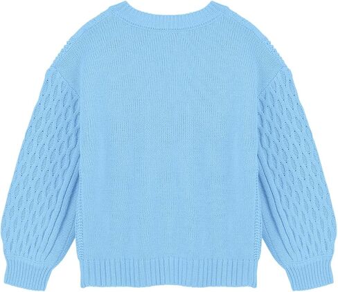 Girls Cable Knit Sweaters Crewneck Lantern Long Sleeve Drop Shoulder Warm Jumpers for Kids Size 5-14Y in Kuwait