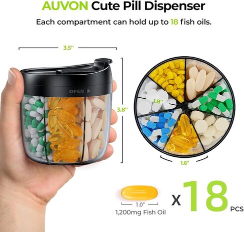 AUVON Pill Organizer with 7 Large Compartments, Portable Pill Box 7 Day with Wide Opening for Easy Use, Travel Pill Container for Medications, Vitamins, Fish Oils, Supplements in Saudi Arabia