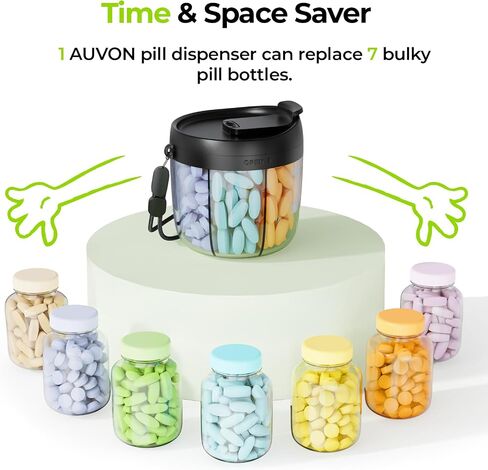 AUVON Pill Organizer with 7 Large Compartments, Portable Pill Box 7 Day with Wide Opening for Easy Use, Travel Pill Container for Medications, Vitamins, Fish Oils, Supplements in Saudi Arabia