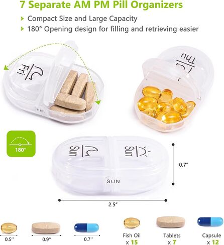 Bagsfy Weekly Pill Organizer مرتين في اليوم في علبة حبوب النسيج اللطيفة ، حقيبة الطب ، AM PM Pill Box 7 أيام ، حالة سفر للأدوية المحمولة للحبوب ، الفيتامينات ، زيوت السمك ، المكملات الغذائية. in Kuwait