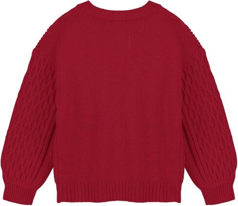 Girls Cable Knit Sweaters Crewneck Lantern Long Sleeve Drop Shoulder Warm Jumpers for Kids Size 5-14Y in Kuwait