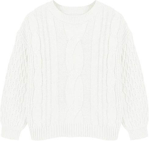 Girls Cable Knit Sweaters Crewneck Lantern Long Sleeve Drop Shoulder Warm Jumpers for Kids Size 5-14Y in Kuwait