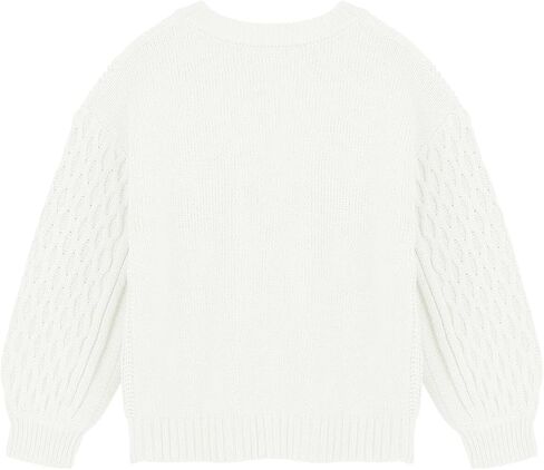 Girls Cable Knit Sweaters Crewneck Lantern Long Sleeve Drop Shoulder Warm Jumpers for Kids Size 5-14Y in Kuwait