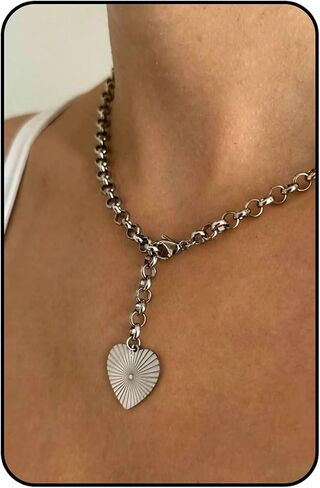 Gold Heart Necklace for Women, Chunky Chain Pendant Statement Y Necklaces Dainty Trendy Adjustable Non Tarnish Waterproof Stainless Steel Necklace Gift in Kuwait
