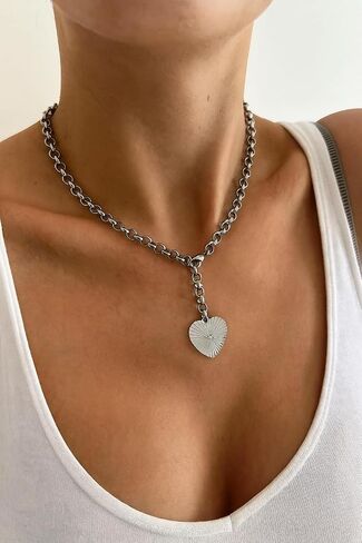 Gold Heart Necklace for Women, Chunky Chain Pendant Statement Y Necklaces Dainty Trendy Adjustable Non Tarnish Waterproof Stainless Steel Necklace Gift in Kuwait