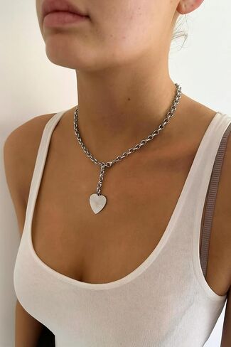 Gold Heart Necklace for Women, Chunky Chain Pendant Statement Y Necklaces Dainty Trendy Adjustable Non Tarnish Waterproof Stainless Steel Necklace Gift in Kuwait
