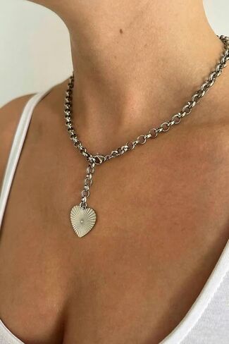 Gold Heart Necklace for Women, Chunky Chain Pendant Statement Y Necklaces Dainty Trendy Adjustable Non Tarnish Waterproof Stainless Steel Necklace Gift in Kuwait