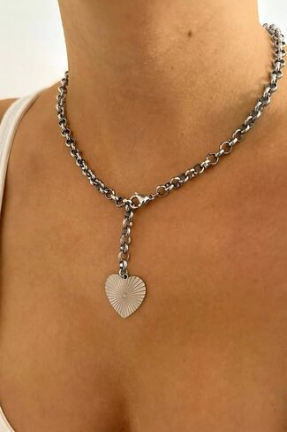 Gold Heart Necklace for Women, Chunky Chain Pendant Statement Y Necklaces Dainty Trendy Adjustable Non Tarnish Waterproof Stainless Steel Necklace Gift in Kuwait