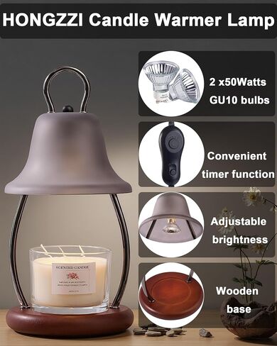 Candle Warmer Lamp with Timer & Dimmer - Electric Candle Light Warmer for Jar Candles, Adjustable Brightness, 2 Replacement Bulbs Included (White) in Saudi Arabia