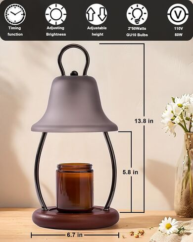 Candle Warmer Lamp with Timer & Dimmer - Electric Candle Light Warmer for Jar Candles, Adjustable Brightness, 2 Replacement Bulbs Included (White) in Saudi Arabia