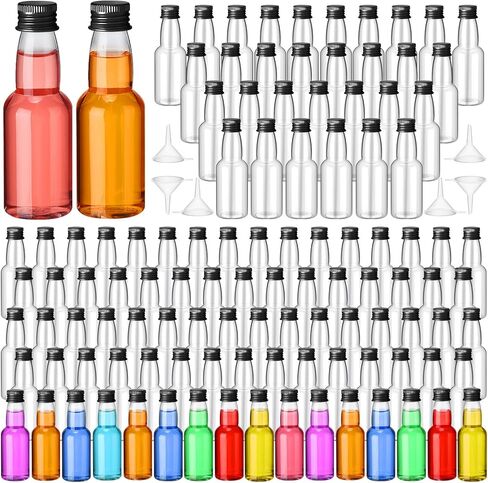 120 Pcs Mini Liquor Bottles Airtight Shot Miniature Empty Plastic Alcohol Spirit Shot Bottles with Funnels for Party Favors, Weddings(2 oz,Silver, Gold, Black) in Saudi Arabia
