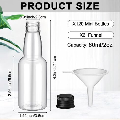 120 Pcs Mini Liquor Bottles Airtight Shot Miniature Empty Plastic Alcohol Spirit Shot Bottles with Funnels for Party Favors, Weddings(2 oz,Silver, Gold, Black) in Saudi Arabia