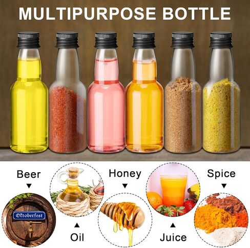 120 Pcs Mini Liquor Bottles Airtight Shot Miniature Empty Plastic Alcohol Spirit Shot Bottles with Funnels for Party Favors, Weddings(2 oz,Silver, Gold, Black) in Saudi Arabia
